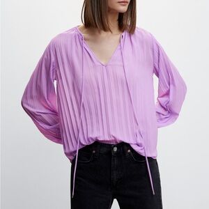 Mango Lilac Pleated Blouse Size XXS
